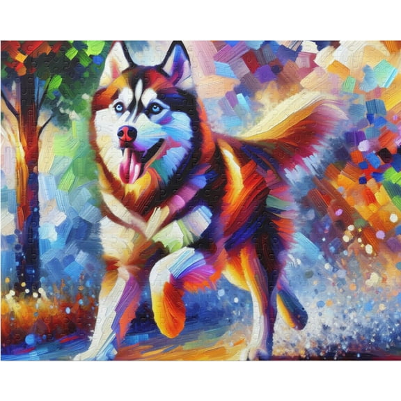 Siberian Husky Dog Jigsaw Puzzle | 500 Pieces | Fun Brain Puzzle Lovers Challenging and Relaxing Gifts Idea | Husky Gifts For Family, Friends, Pet Dog Lovers