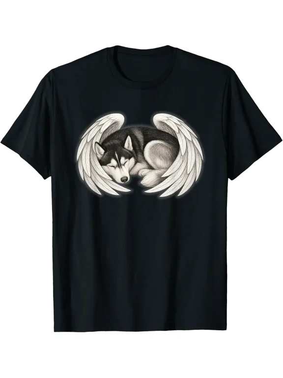 Siberian Husky Dog Memorial Sympathy Loss Of Dog Angel Wings T-Shirt Size S-5XL