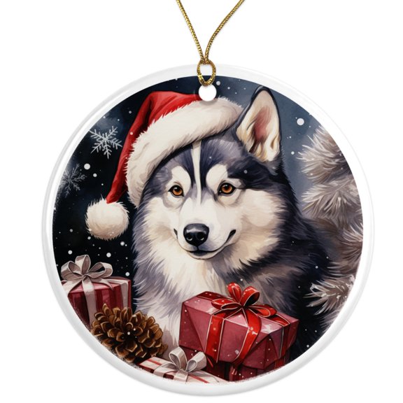 Siberian Husky Dog Ornament - Pet Ornament for Christmas Tree - 3" Round Ceramic - Printed in USA - Puppy New Dog - Dog Mom - Dog Dad - Pet Owner - Xmas Decoration DOG0186