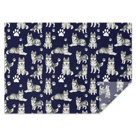 Siberian Husky and Dog Paw Print Rectangle Tablecloth 60"x84", Waterproof Polyester Wipeable Spillproof Table Cover for Dining Camping Indoor and Outdoor Use