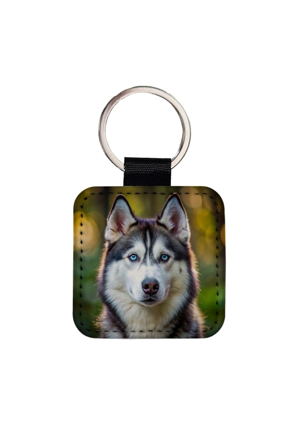 Siberian Husky Dog Photo Faux Leather Square Keychain