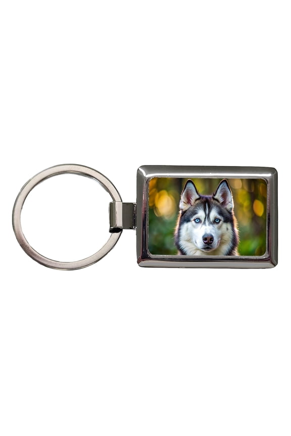 Siberian Husky Dog Photo Metal Rectangle Keychain