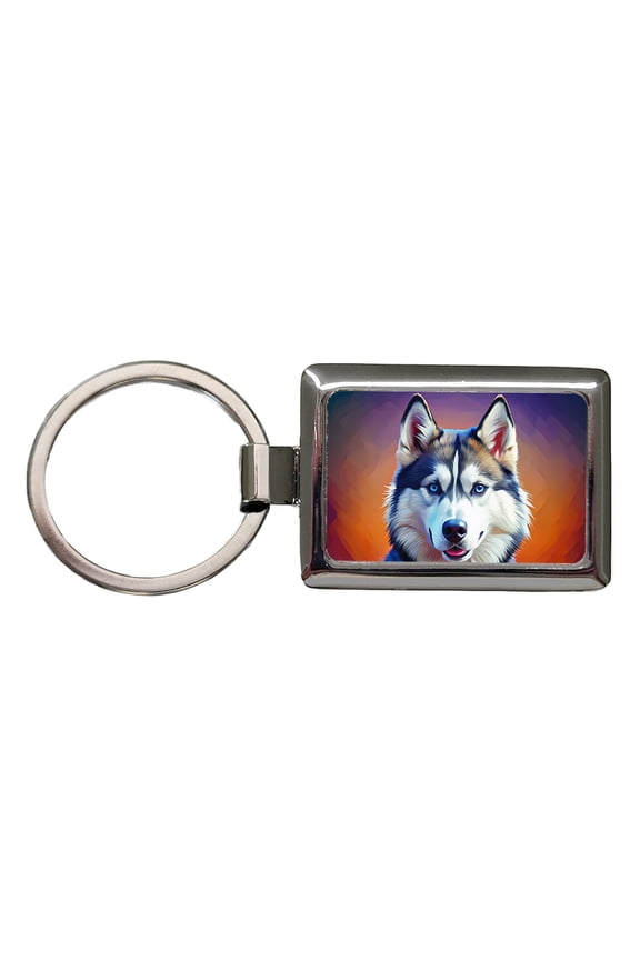 Siberian Husky Dog Pop Art Metal Rectangle Keychain