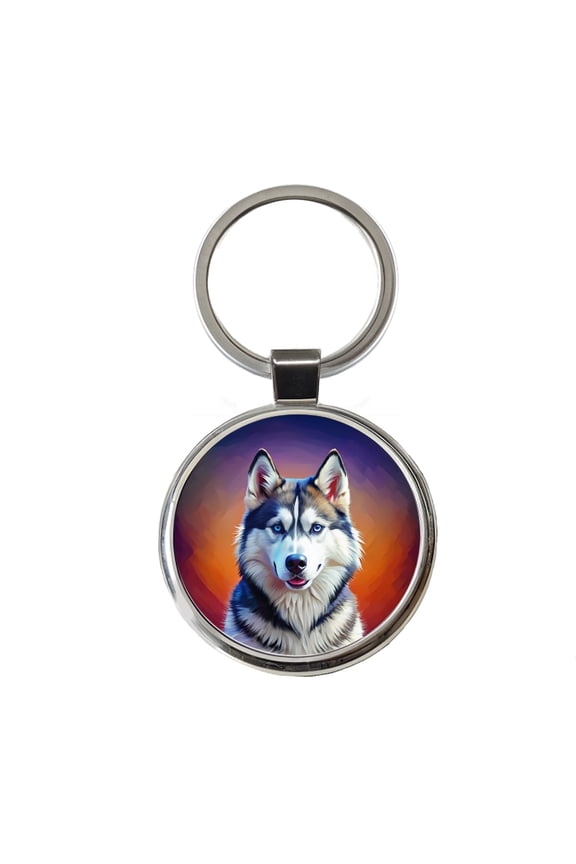 Siberian Husky Dog Pop Art Metal Round Keychain