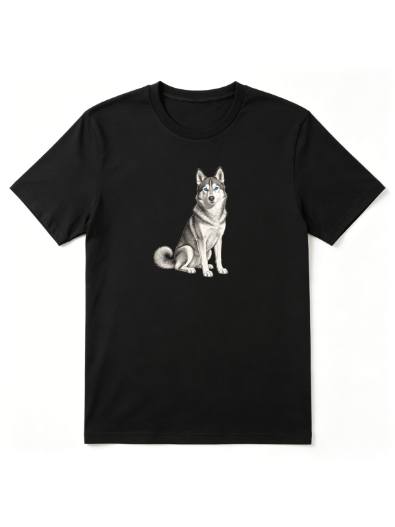 Siberian Husky Dog Portrait Cool Graphic Tee for Men and Women, Dog Lover Family Gift Cotton Short Sleeves T-Shirt
