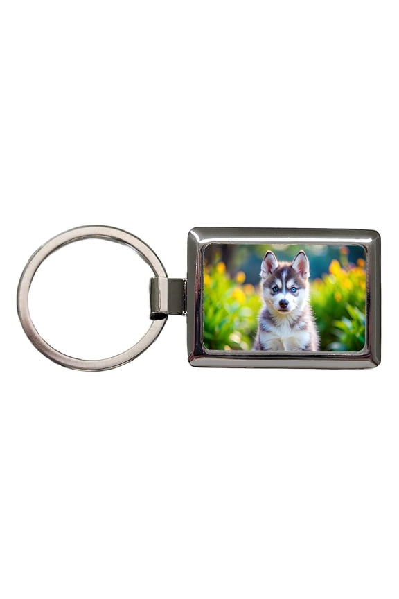 Siberian Husky Dog Puppy Photo Metal Rectangle Keychain