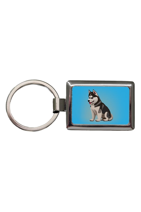 Siberian Husky Dog Sitting Metal Rectangle Keychain