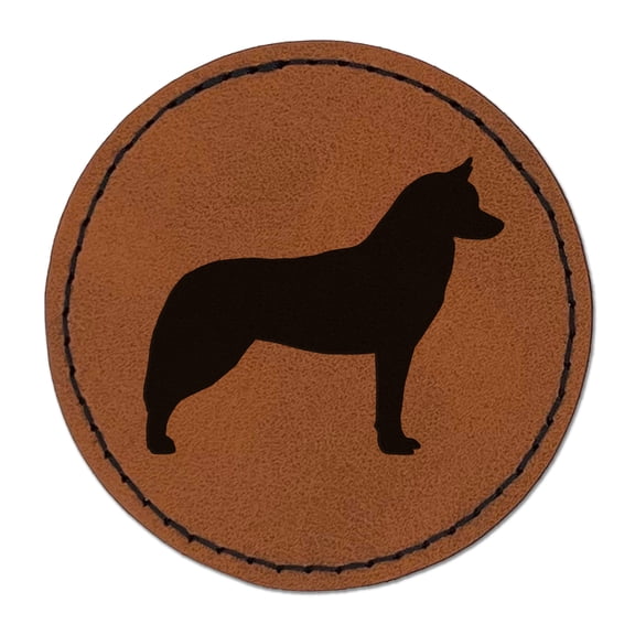 Siberian Husky Dog Solid 2.5" Faux Leather Round Engraved Iron-On Patch - Brown