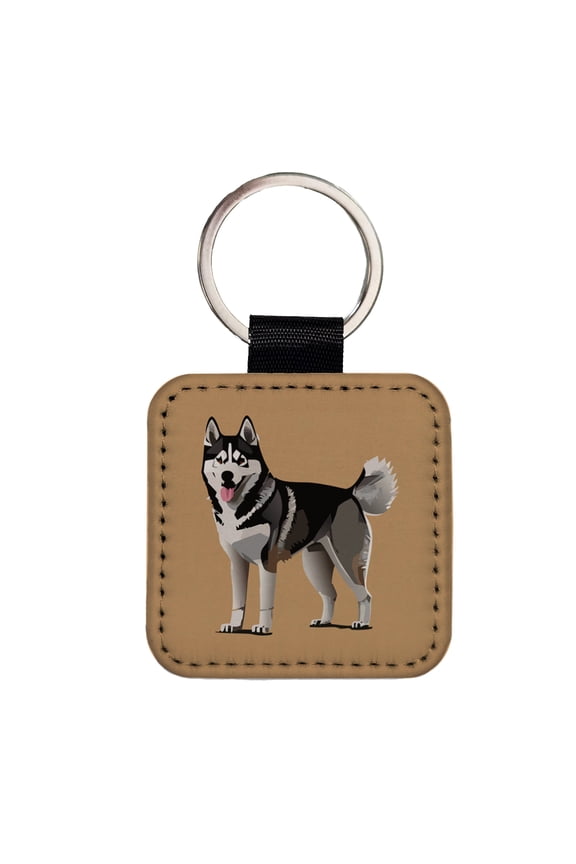 Siberian Husky Dog Standing Faux Leather Square Keychain