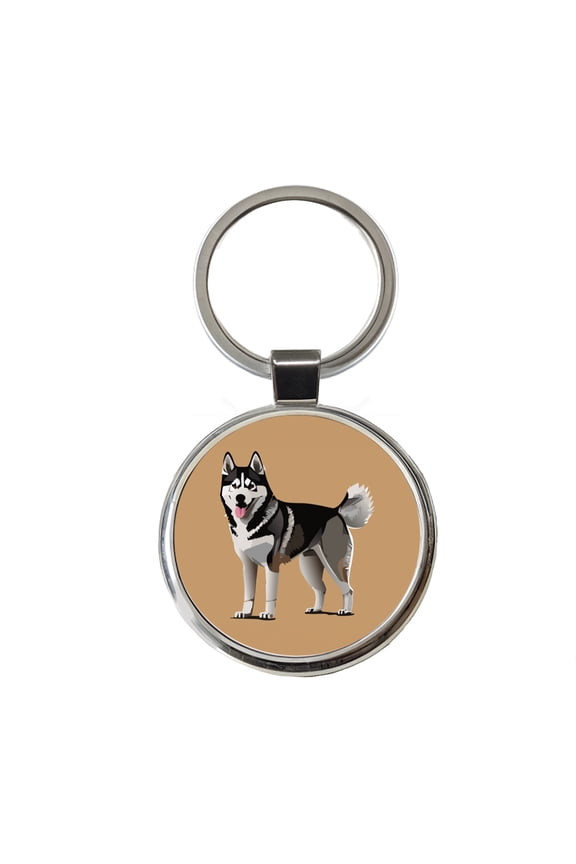 Siberian Husky Dog Standing Metal Round Keychain