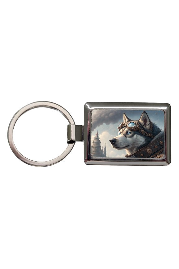 Siberian Husky Dog Steampunk Metal Rectangle Keychain