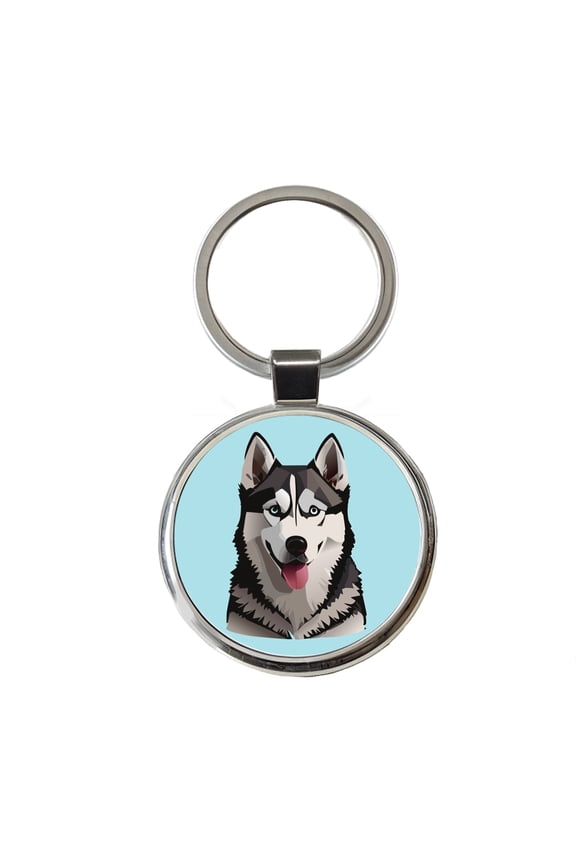 Siberian Husky Dog Tongue Out Metal Round Keychain