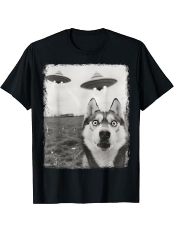Siberian Husky Dog Ufo Alien Extraterrestrial Selfie T-Shirt
