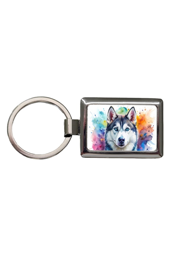 Siberian Husky Dog Watercolor Style Metal Rectangle Keychain