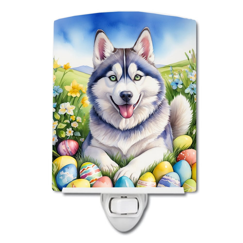 Siberian Husky Easter Egg Hunt Ceramic Night Light 4 in x 6 in