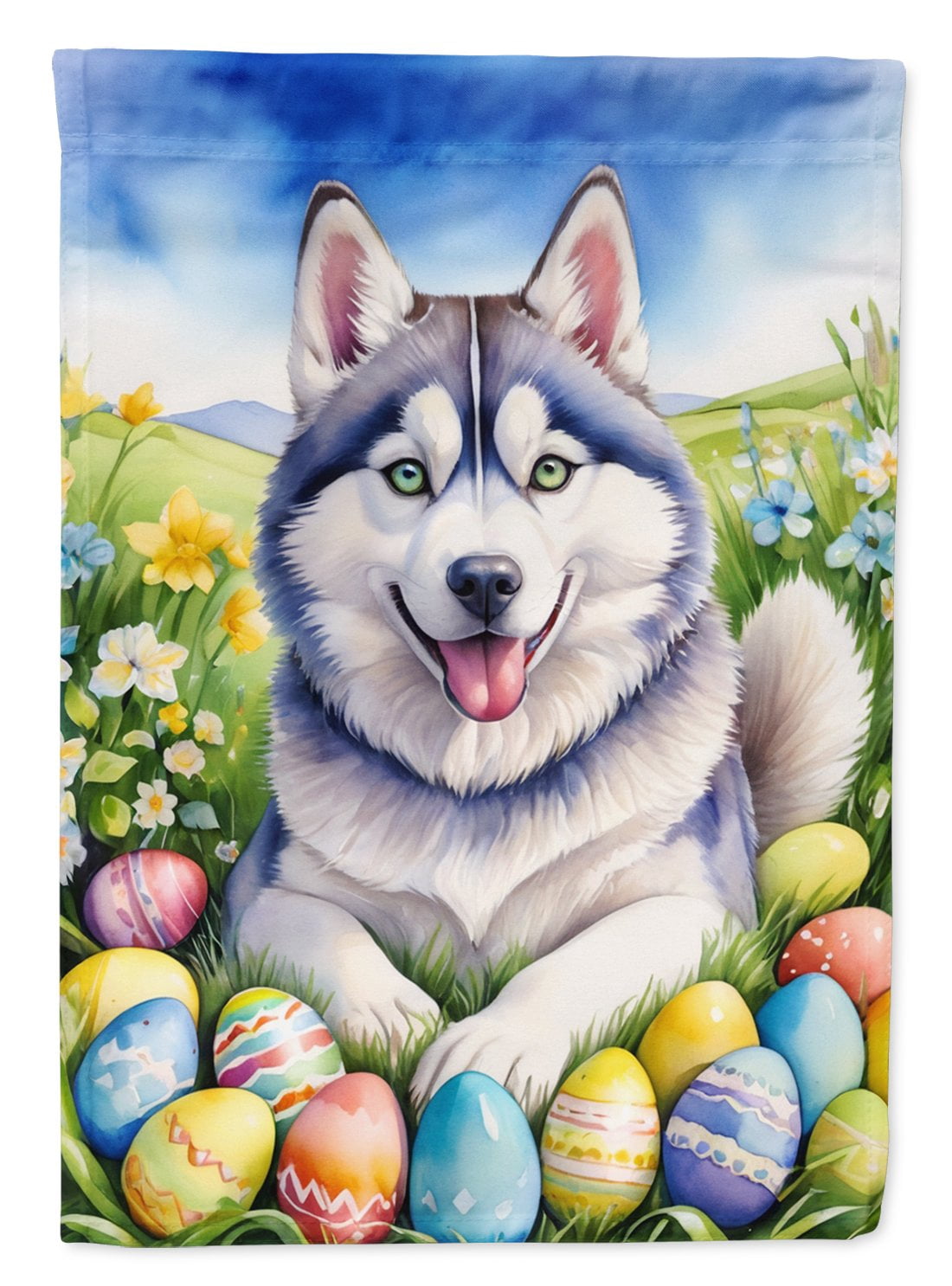 Siberian Husky Easter Egg Hunt Garden Flag