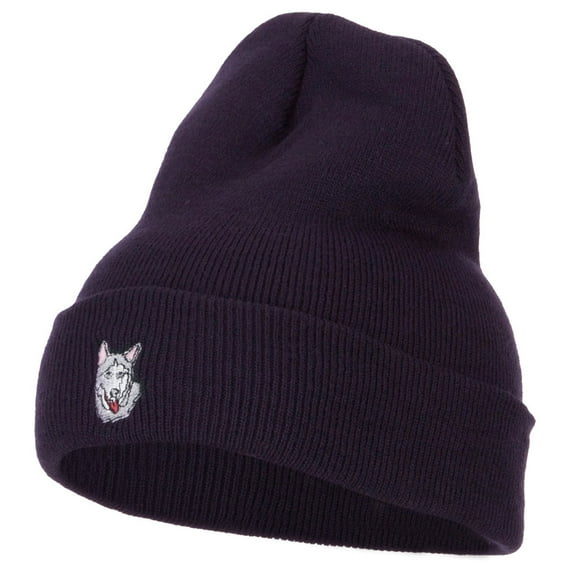 Siberian Husky Embroidered Long Beanie - Navy OSFM
