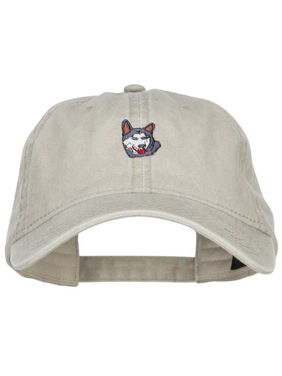 Siberian Husky Embroidered Washed Buckled Cap - Stone OSFM