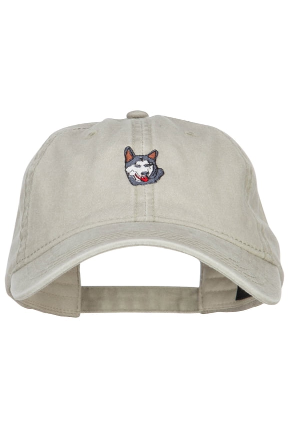 Siberian Husky Embroidered Washed Buckled Cap - Stone OSFM