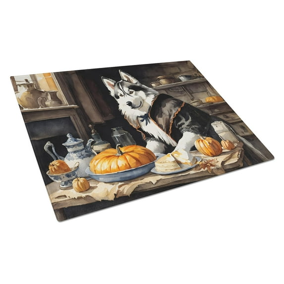 Siberian Husky Fall Kitchen Pumpkins Glass Cutting Board Large 12 in x 15 in