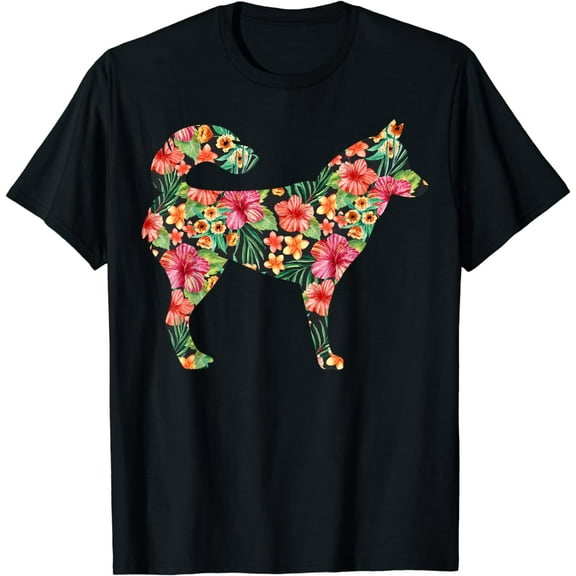 Siberian Husky Flower Funny Dog Silhouette Floral Gift Women T-Shirt