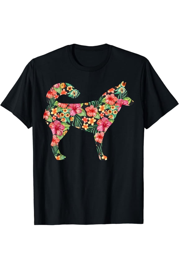 Siberian Husky Flower Funny Dog Silhouette Floral Gift Women T-Shirt