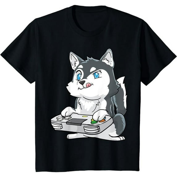 Siberian Husky Gaming Kawaii Gift for Gamers and Dog Lovers T-Shirt
