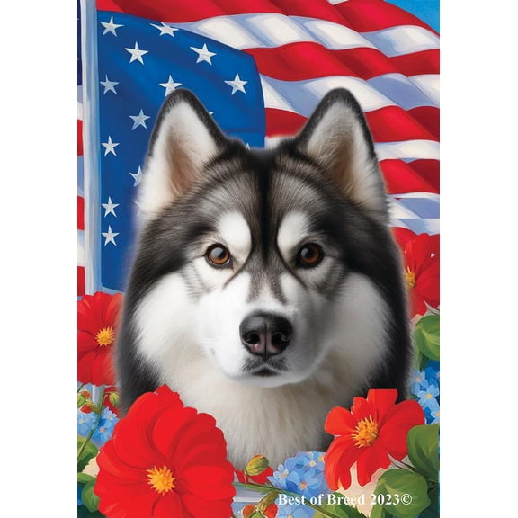 Siberian Husky Grey Brown Eyes - Best of Breed  Patriotic I House Flag