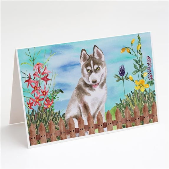Siberian Husky Grey Spring Greeting Cards & Envelopes - Pack of 8