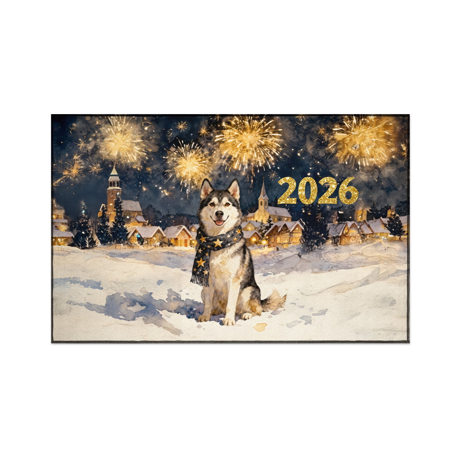 Siberian Husky Happy New Year 2026 with Fireworks on New Year's Eve ...
