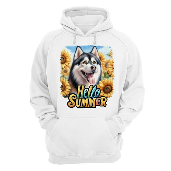 Siberian Husky Hello Summer Sunshine Sunflowers Spring Retro Vintage Hoodie Unisex Merch Hoodies Husky Dog Lover Gifts - 00008