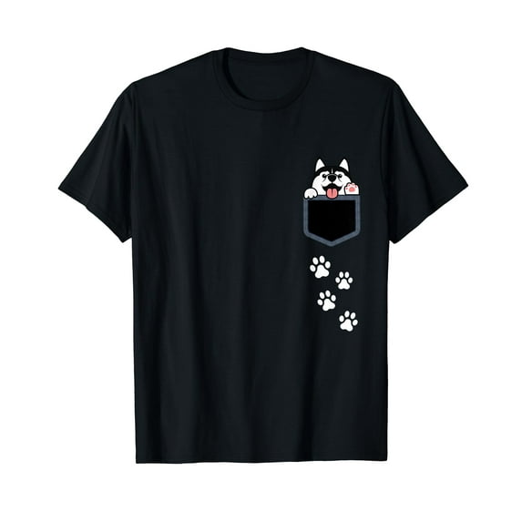 Siberian Husky In Pocket Cute Puppy Dog Lover Apparel T-Shirt Men Vintage Tshirt