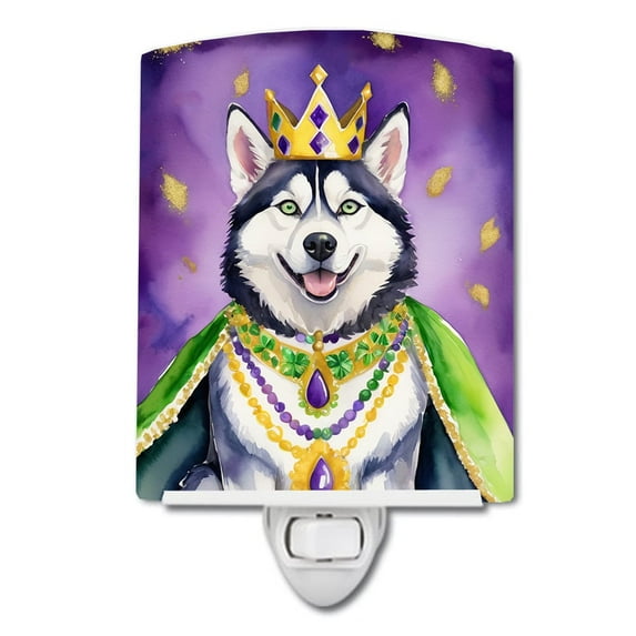 Siberian Husky King of Mardi Gras Ceramic Night Light 4 in x 6 in