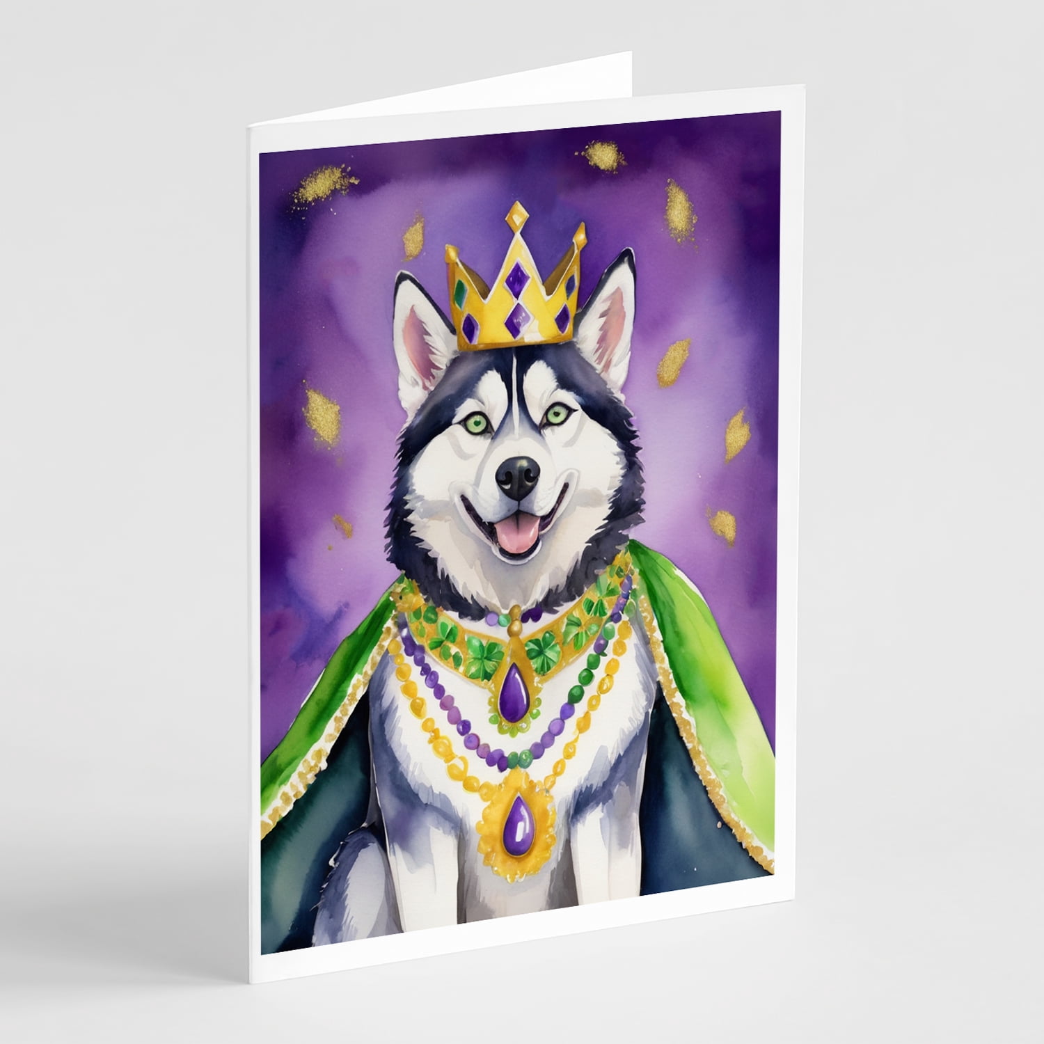 Siberian Husky King of Mardi Gras Greeting Cards Pack of 8 7 in x 5 in