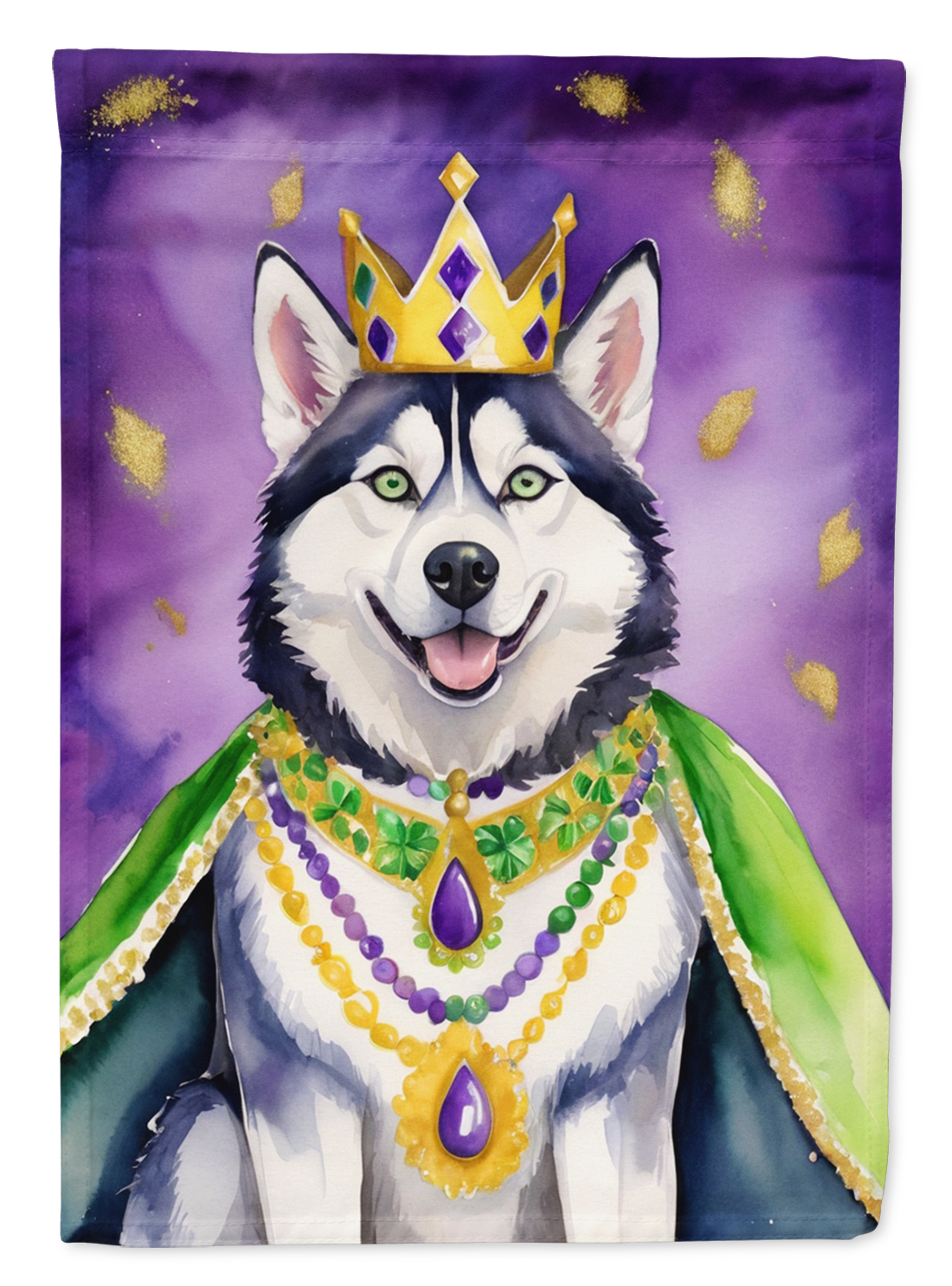 Siberian Husky King of Mardi Gras House Flag 28 in x 40 in