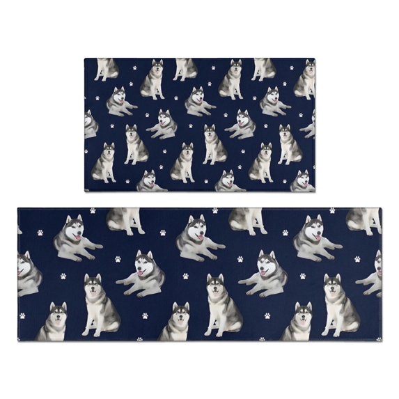 Siberian Husky Kitchen Rugs Sets Of 2,Anti Fatigue Kitchen Mat Rugs Non Slip Washable,Decorative Kitchen Floor Mats for Kitchen,Sink,Laundry,17"x30"+17"x47"
