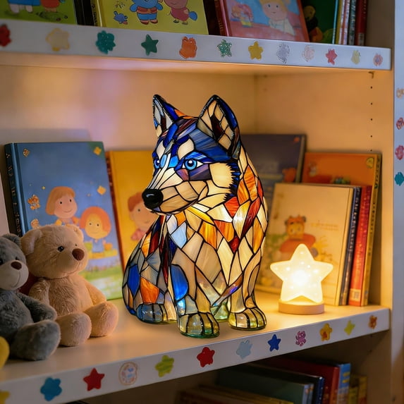 Siberian Husky Lamp, Dogs Stained Resin Tabletop Night Light, Dog Series Art Night Light, Dog Stained Glass Lamp, 3D Cute Pet Themed LED Table Lamps, Gift for Lovers