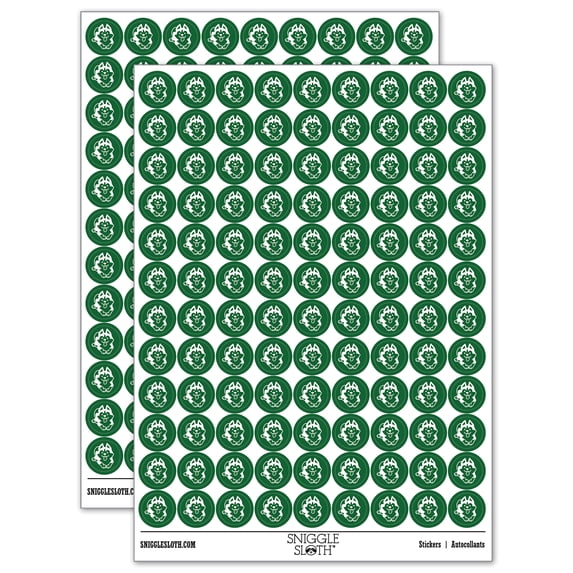 Siberian Husky Laying Down Dog 200+ Round Stickers - Dark Green - Matte Finish - 0.50" Size