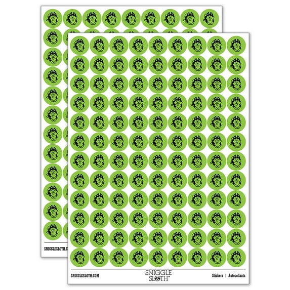Siberian Husky Laying Down Dog 200+ Round Stickers - Light Green - Matte Finish - 0.50" Size