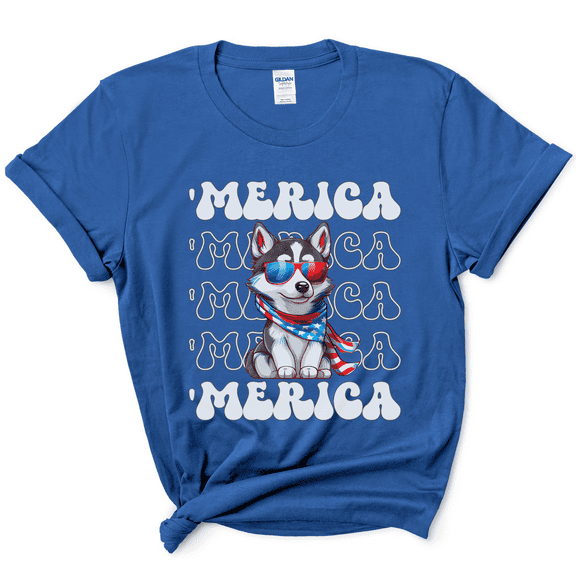 Siberian Husky 'Merica Patriotic T-Shirt, Cute Husky 4th of July Top,