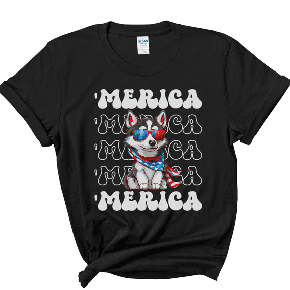 Siberian Husky 'Merica Patriotic T-Shirt, Cute Husky 4th of July Top,
