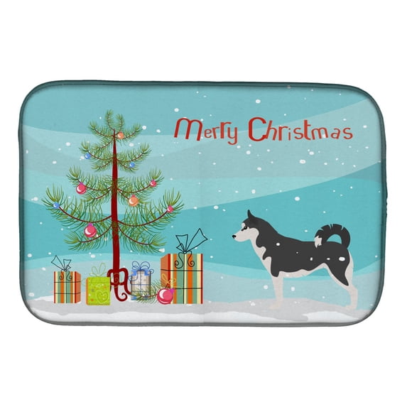 Siberian Husky Merry Christmas Tree Dish Drying Mat