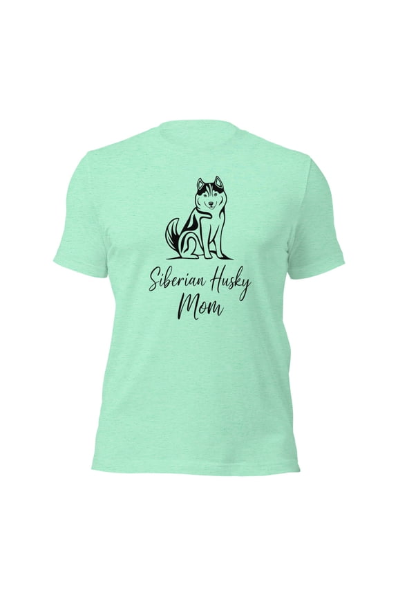 Siberian Husky Mom T-Shirt, Cute Dog Lover Gift, Graphic Tee (Heather Mint, M)