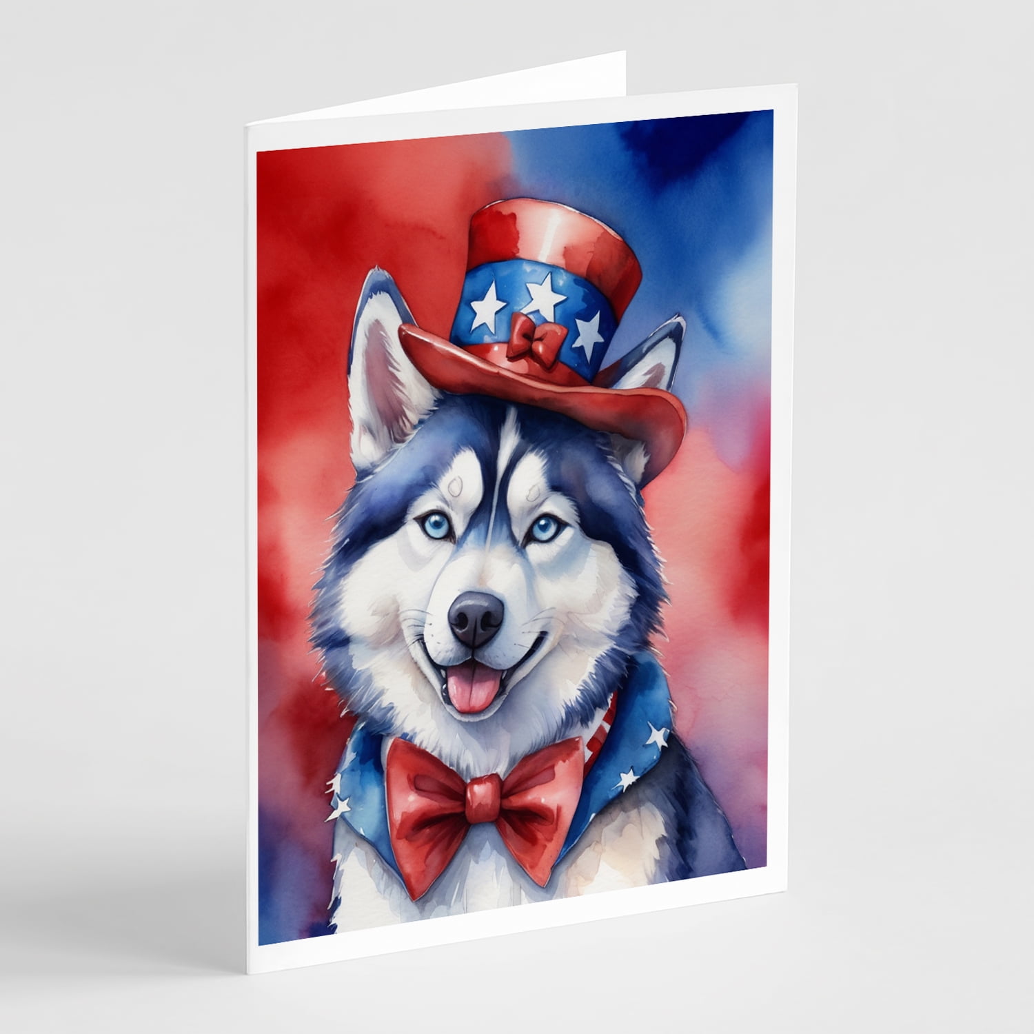 Siberian Husky Patriotic American Greeting Cards Pack of 8 7 in x 5 in