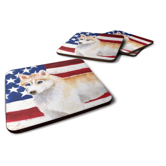 Siberian Husky Patriotic Foam Coaster Set of 4