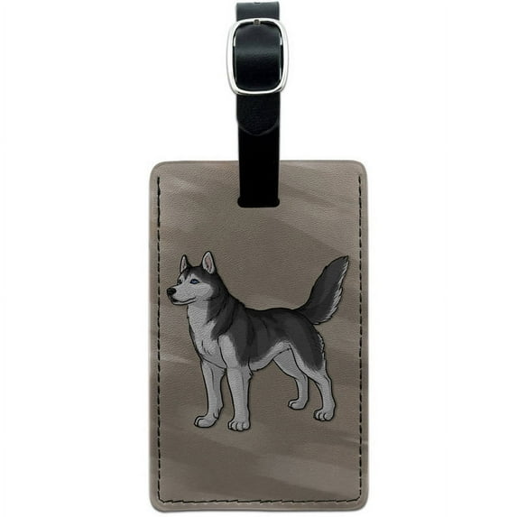 Siberian Husky Pet Dog Leather Luggage ID Tag Suitcase Carry-On