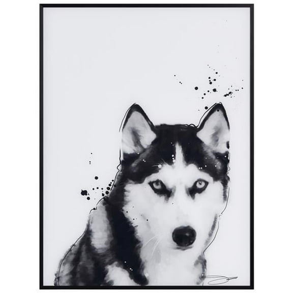"Siberian Husky" Pet Paintings on Printed Glass Encased with a Gunmetal Anodized Frame