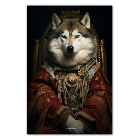 Siberian Husky Pets Portrait Painting of Dog Renaissance Style on Canvas Royal Pet Portrait from Photo, Wall Art Print for Home Decor, Modern Wall Decoration