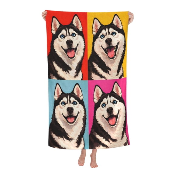Siberian Husky Pop Art Bath Towel Soft and Highly Absorbent for Adults