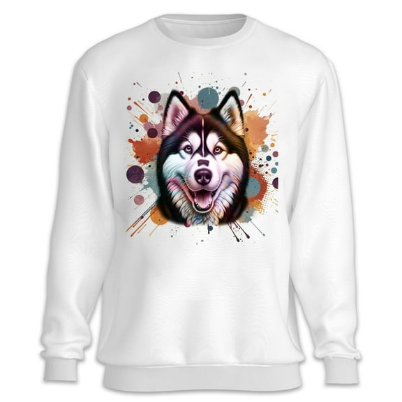 Siberian Husky Portrait Watercolor Vintage Retro Styles Sweatshirt Unisex Merch Husky Dog Lover Gifts - 00001